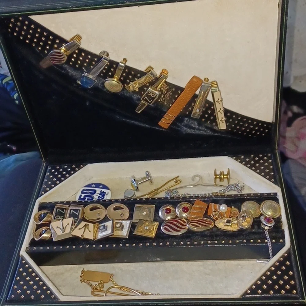 Vintage Cufflinks and Tie Clips, including storage box